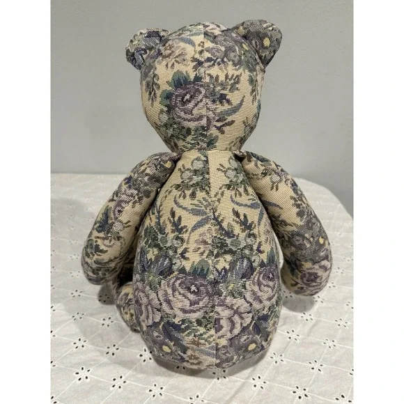 Vintage Floral Tapestry Stuffed Teddy Bear Celestial Buttons 80's Grandmacore‎ - Picture 5 of 6